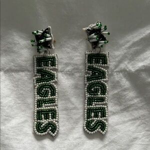 Green and White Beaded Earrings